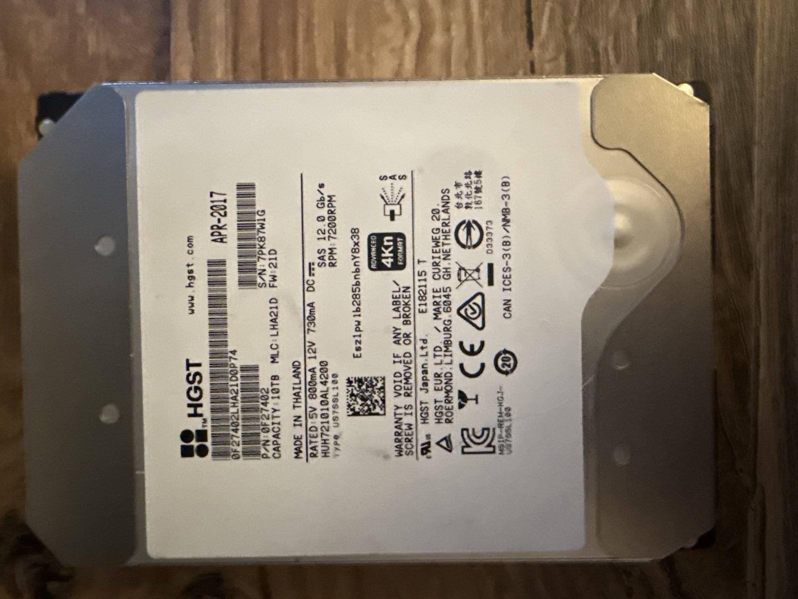 Disque dur interne 4 To HGST SATA 7200 RPM 12V 3.5 pouces - KLR Automation