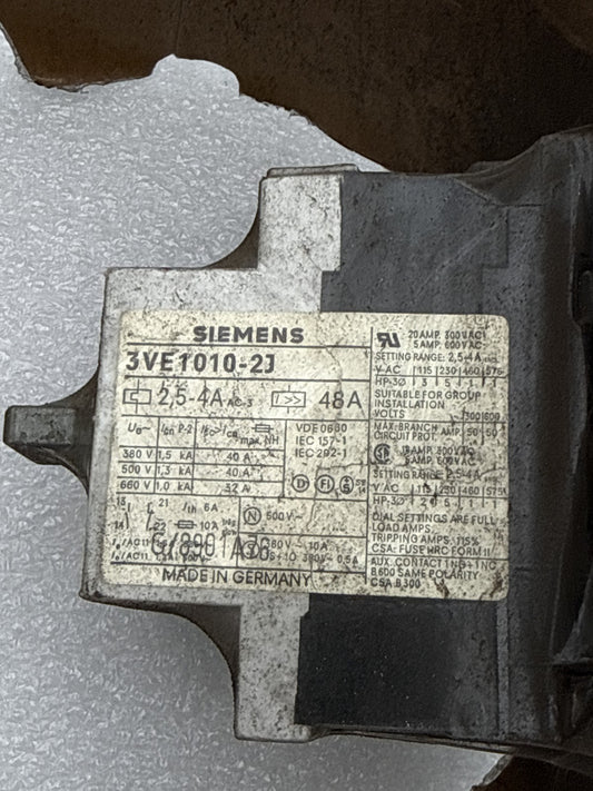 Relais Siemens 3VE1010 - 2J 20A 600V Équipement Électrique Neuf - KLR Automation
